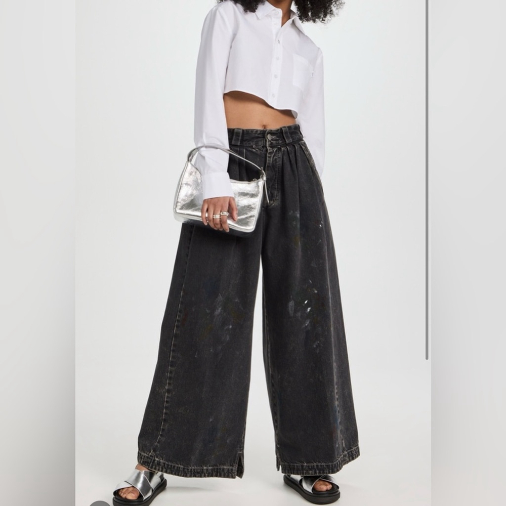 MM6 Maison Margiela Paint Splatter Wide Leg Denim Pants Black Size Small - Picture 6 of 13